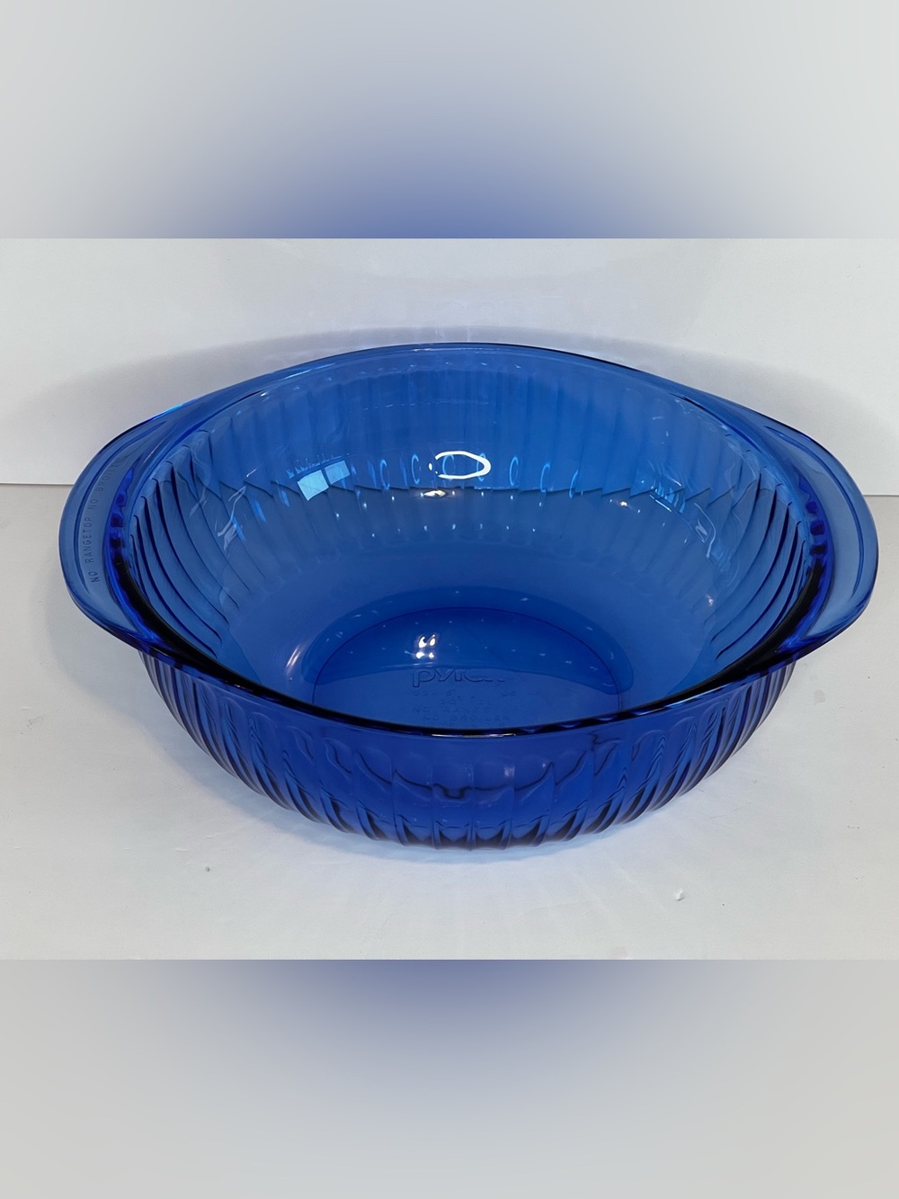 Vintage Pyrex Cobalt Blue Ribbed Glass 2 Qt Casserole Dish 024-S